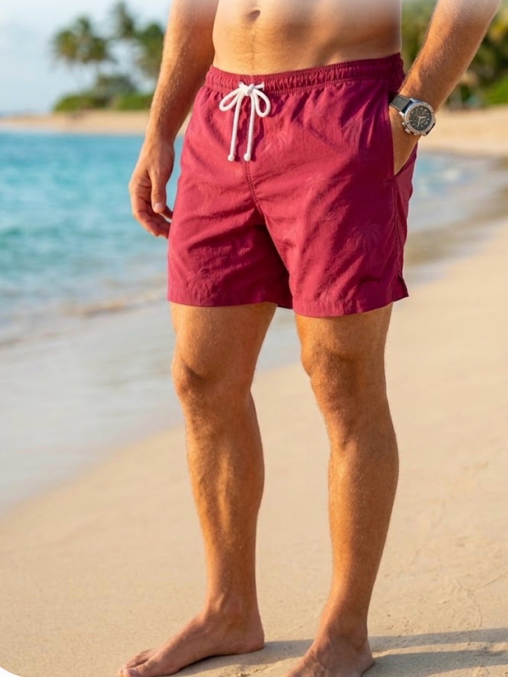 Tommy Bahama Men's Maroon Swim Trunks with White Drawstring size L